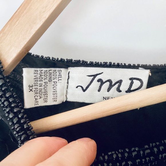 Vtg JMD New York Beaded Full Skirt Formal Evening Black Dress 3X sheer Eventwear - Picture 8 of 16